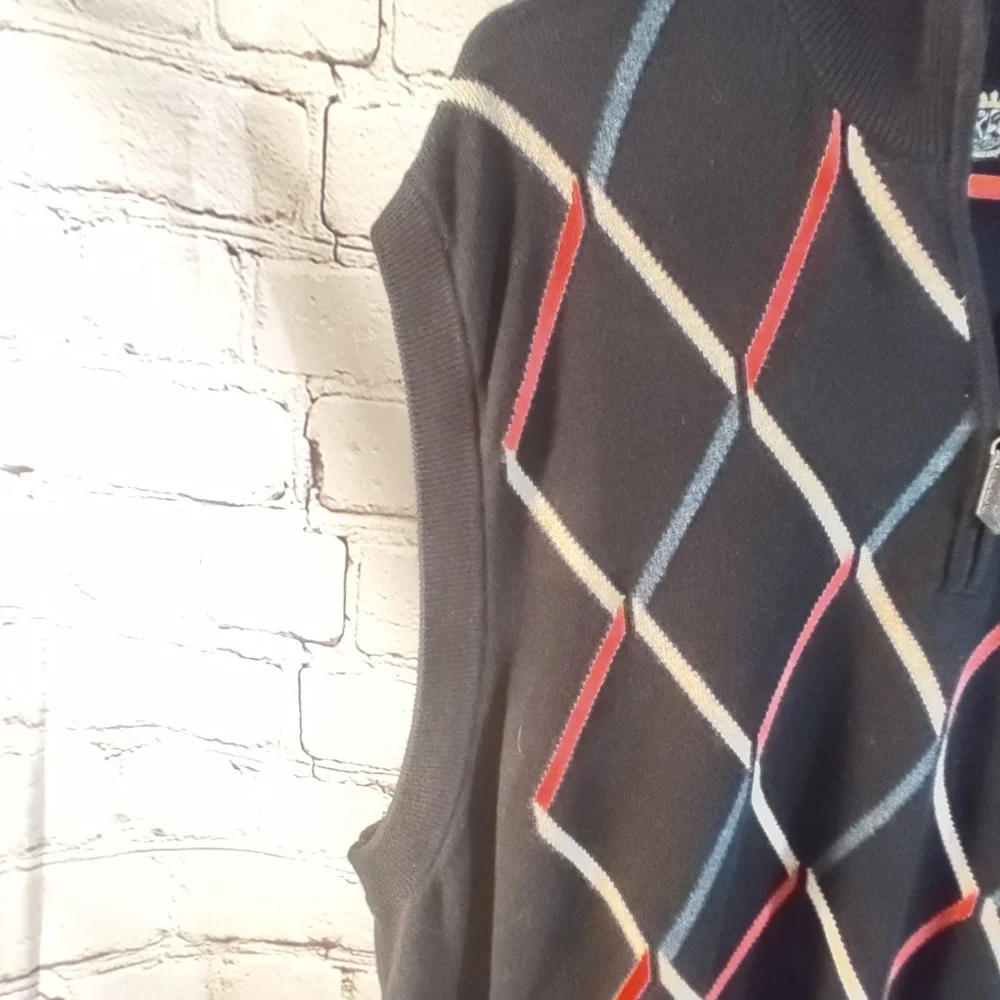St Andrews Golf Vintage Scotland Sweater Vest  Large Diamond Pattern Navy Pink